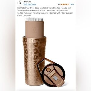 BrüMate Pour Over 20oz Insulated Travel Coffee Mug - Gold Leopard - BNIB